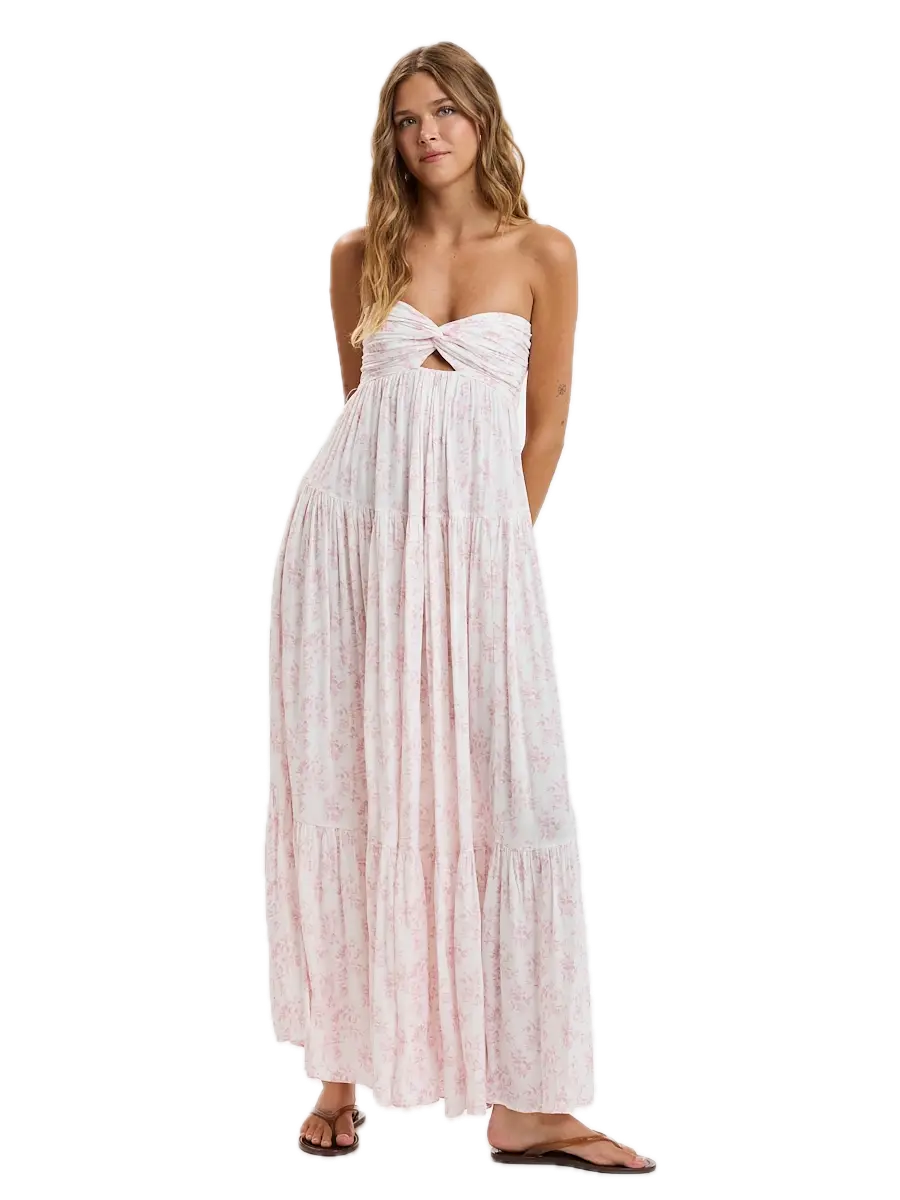 Pale Floral Twisted Ruched Bust Maxi Dress