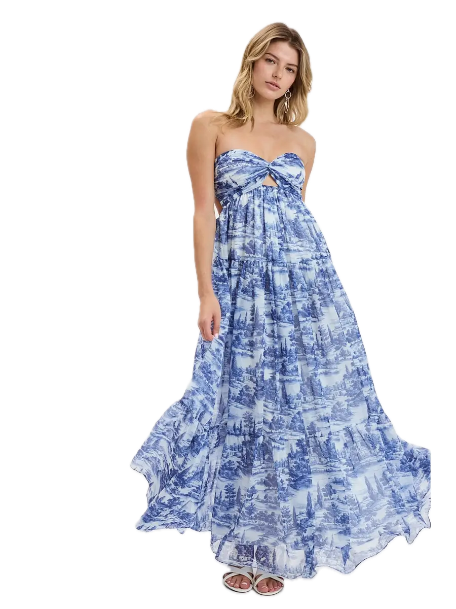 Forest Twisted Ruched Maxi Dress