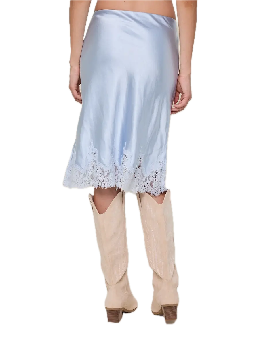 Satin Lace Down Midi Skirt