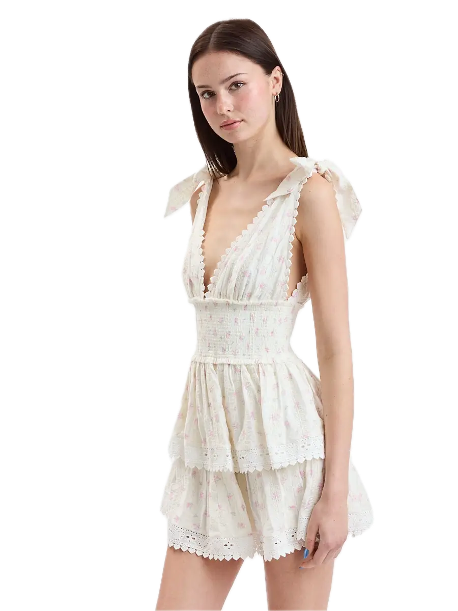 Printed Tie Strap Layered Mini Dress