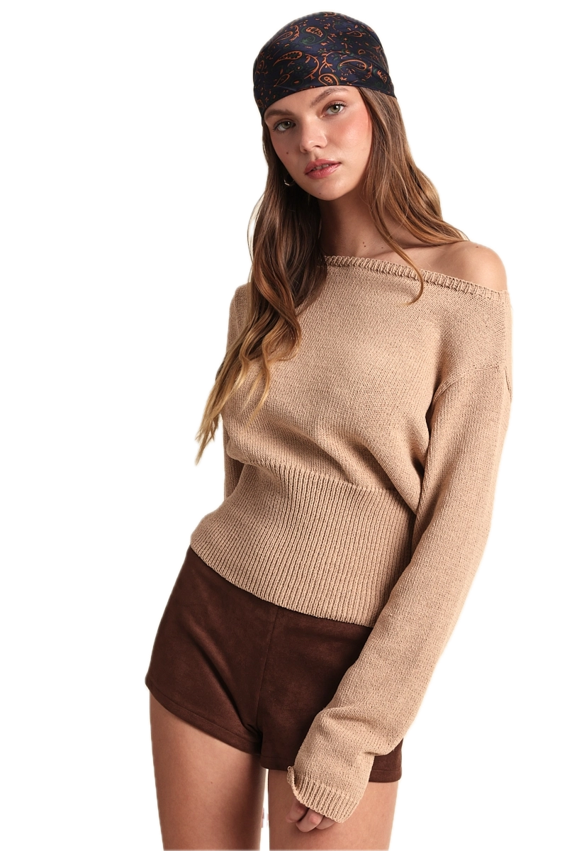 Fit-in Waistline One-Shoulder Knit Sweater