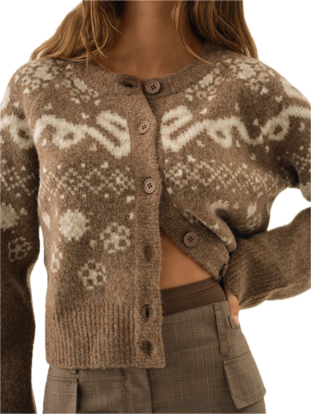 Arabella Intarsia Crewneck Cardigan
