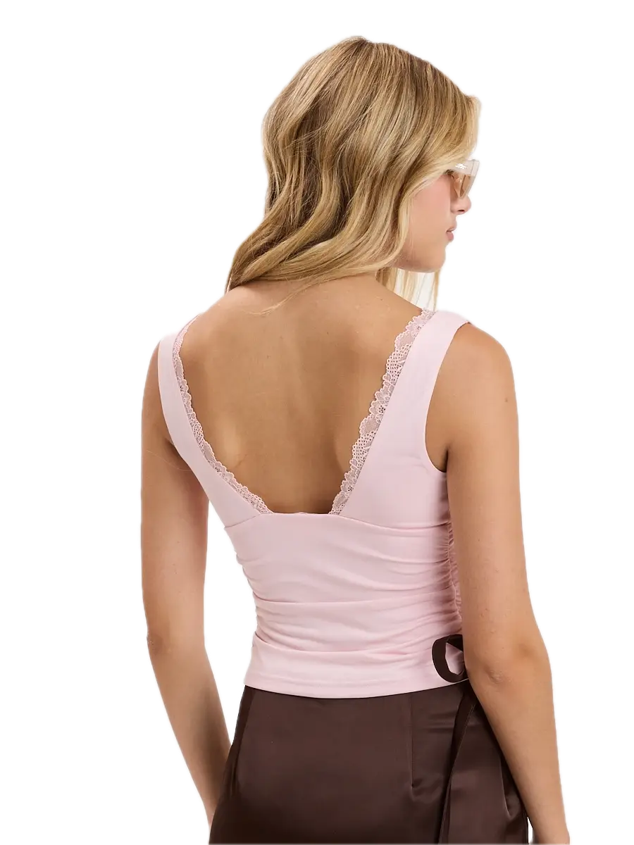 Tonal Scallop Lace V-Neck Solid Color Tank Top