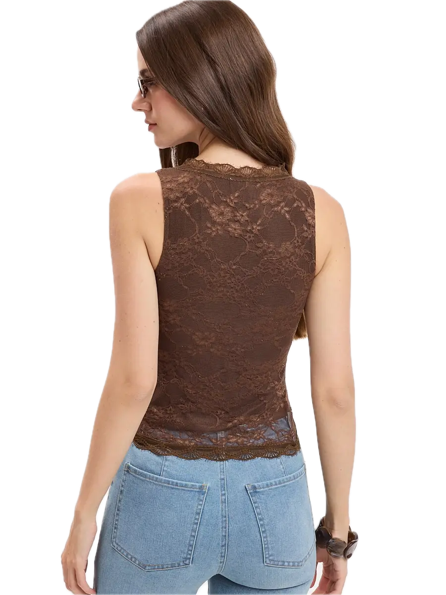 Floral Embossed Lace V-Neck Layered Tank Top