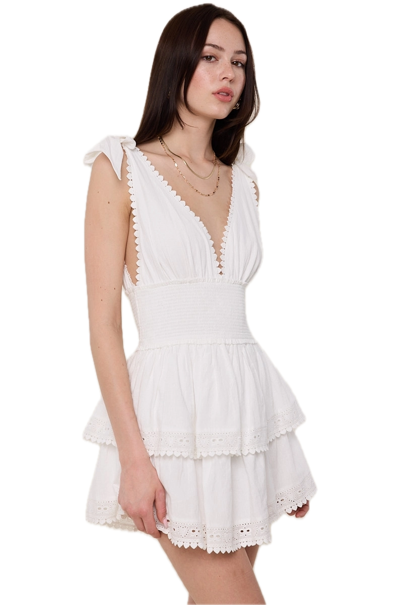 Solid Color Tie Lace Mini Dress