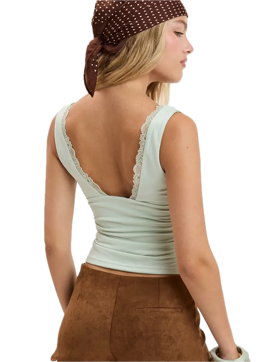 Tonal Scallop Lace V-Neck Solid Color Tank Top