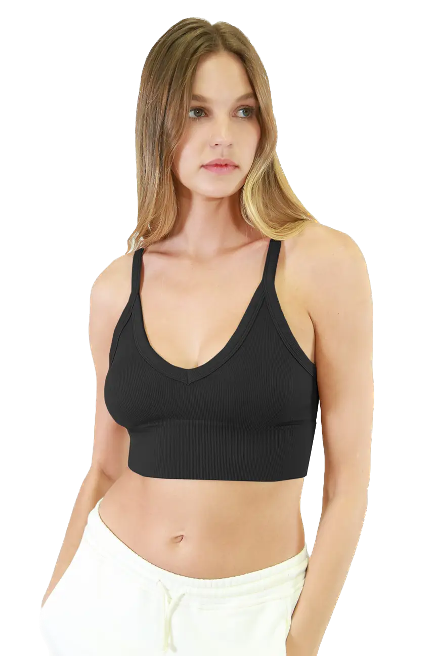 Ribbed V-Neck Bra Top