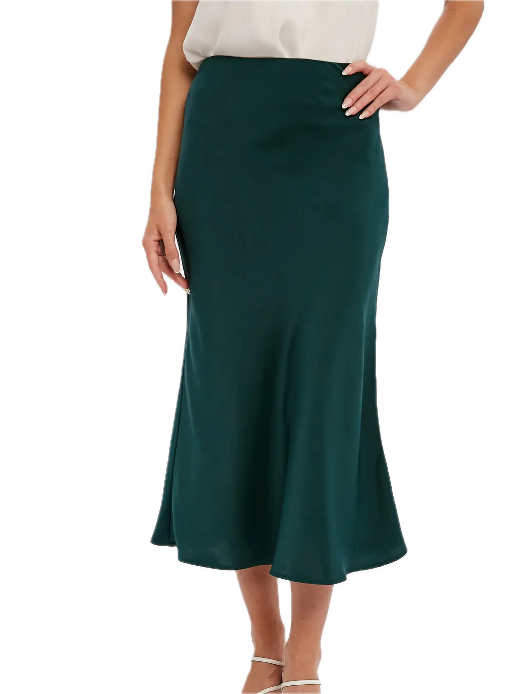 Solid Satin Midi Skirt