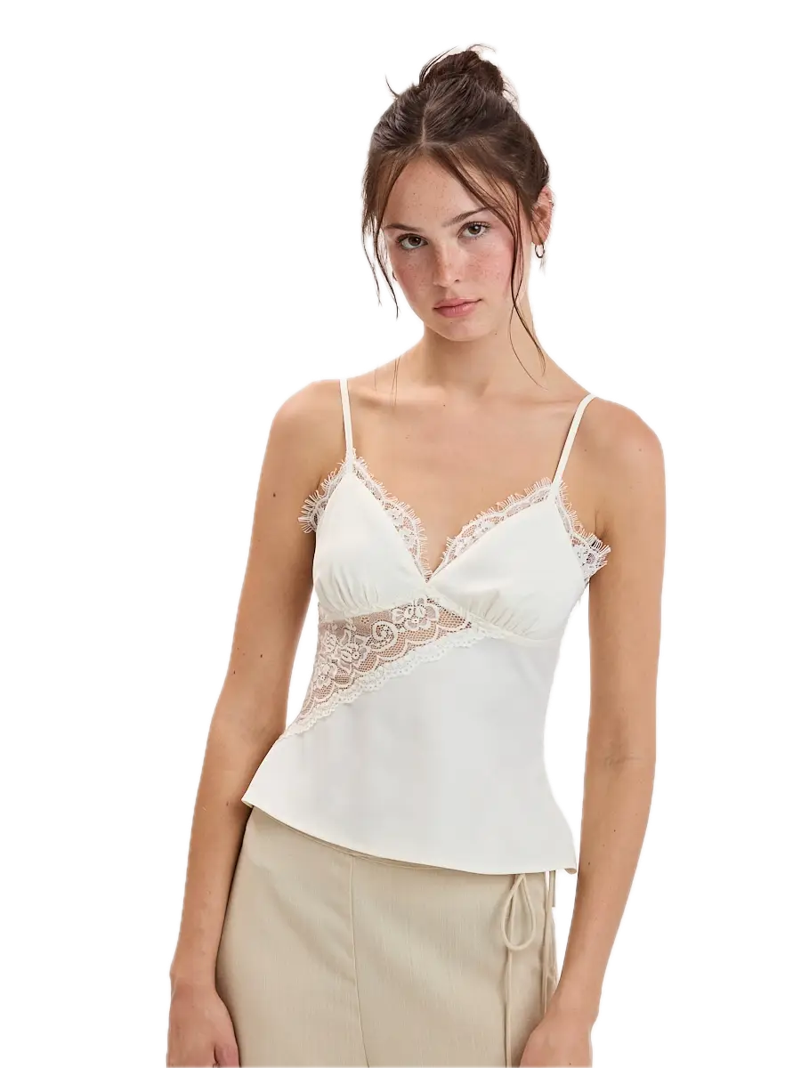 Lace Accent Sweetheart Satin Cami Top