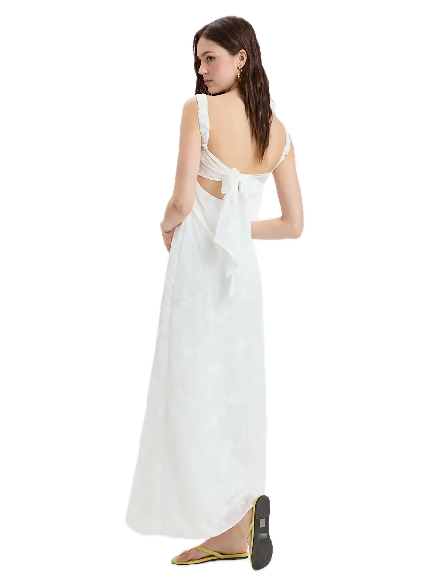 Floral Embroidered Open Tie Maxi Dress