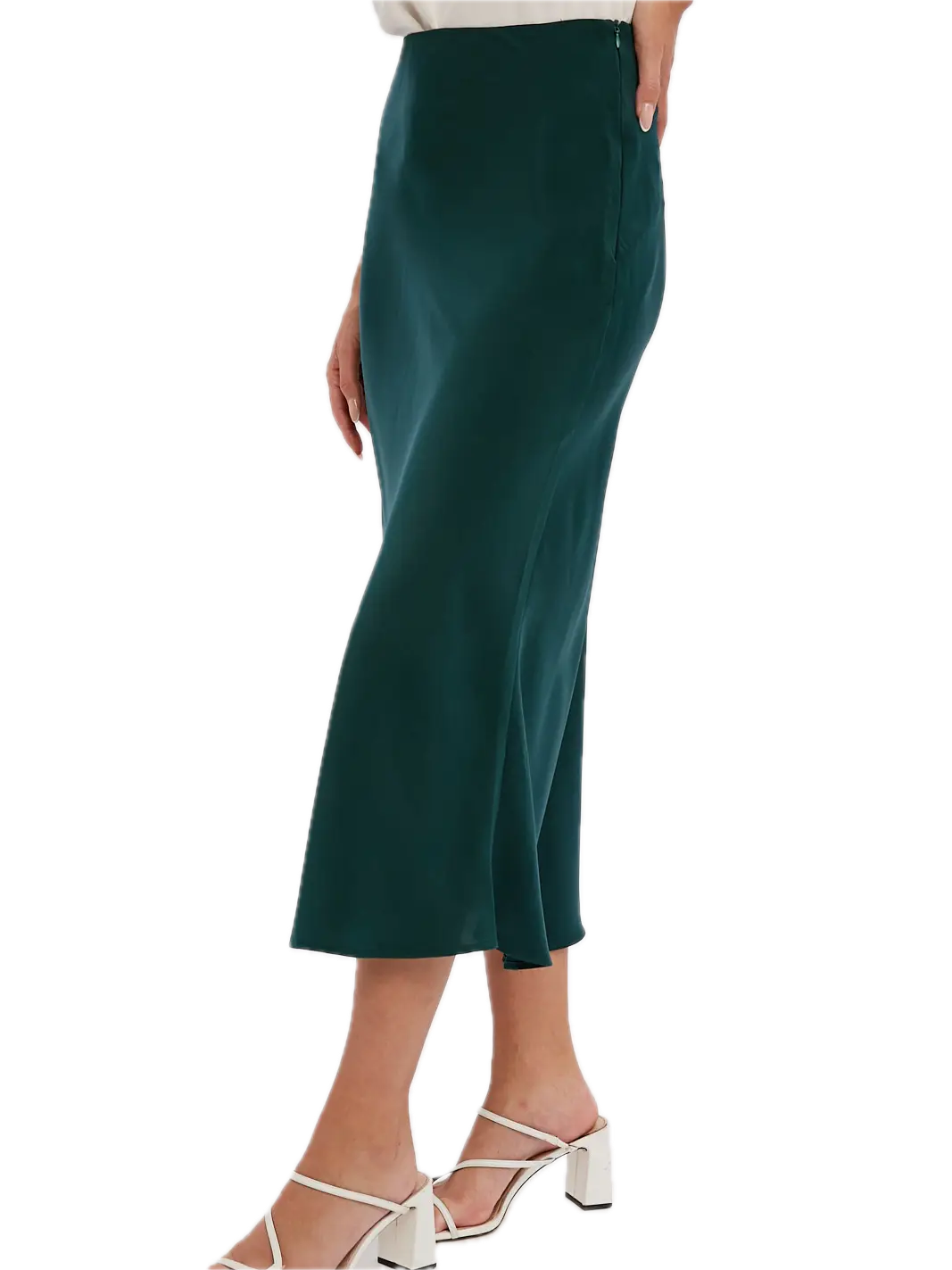 Solid Satin Midi Skirt
