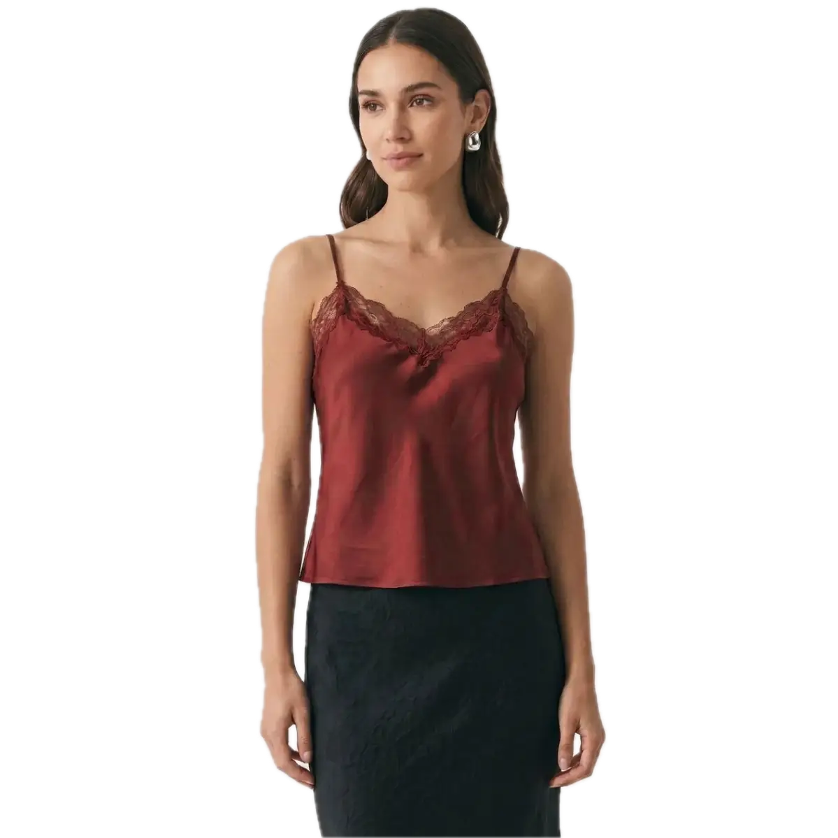 Classic Satin V-Neck Lace Trim Cami