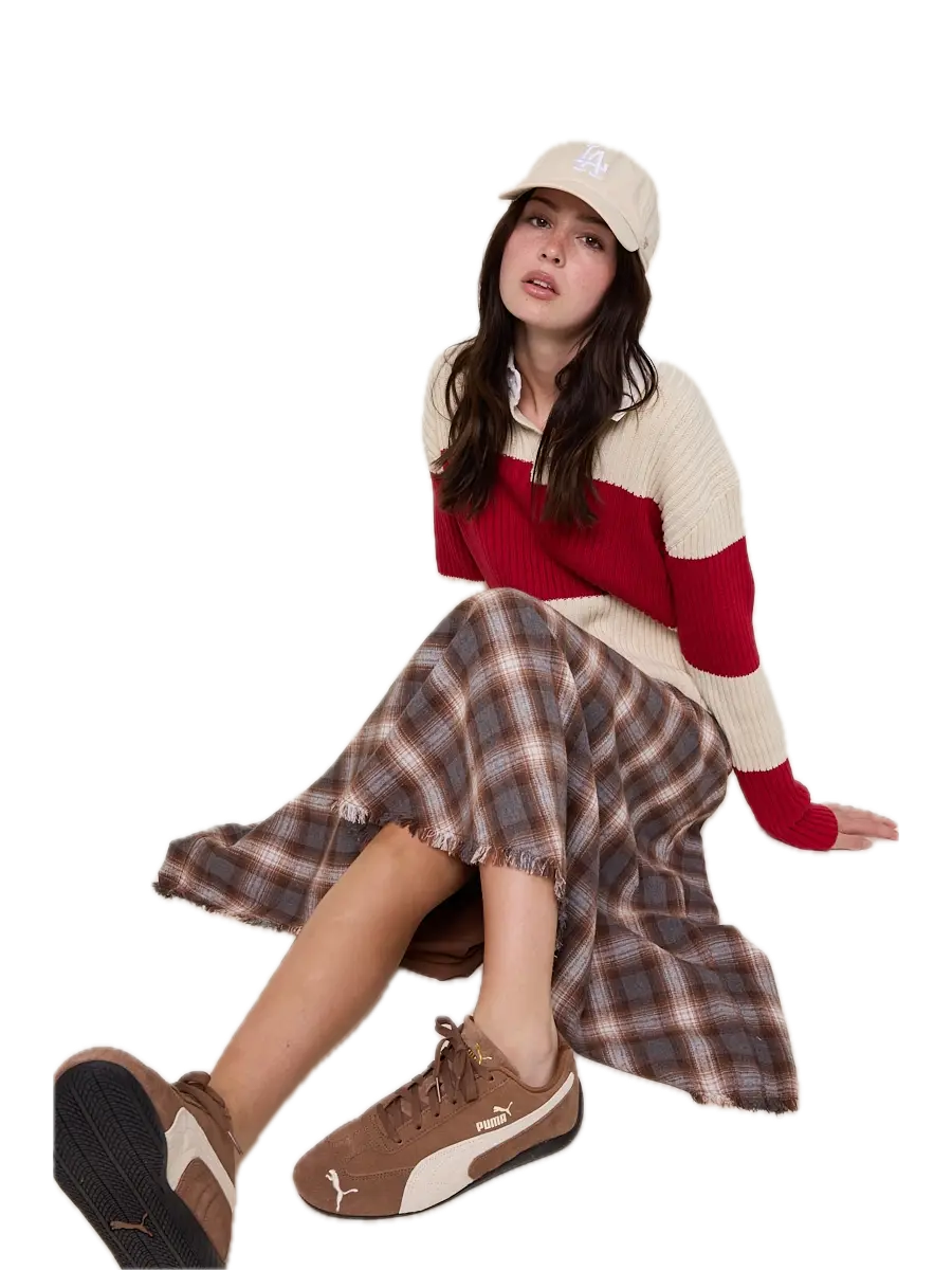 Tartan Checker Midi Skirt