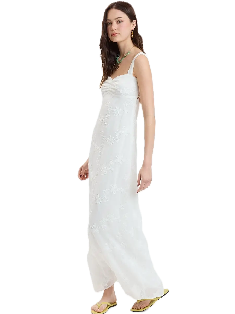 Floral Embroidered Open Tie Maxi Dress