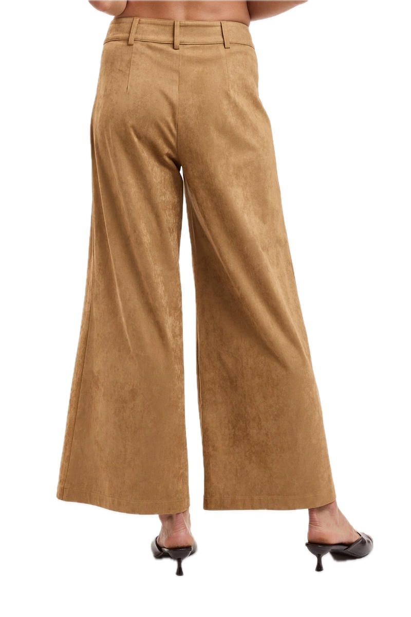 Suede Solid Color Mid-Rise Long Flare Pants