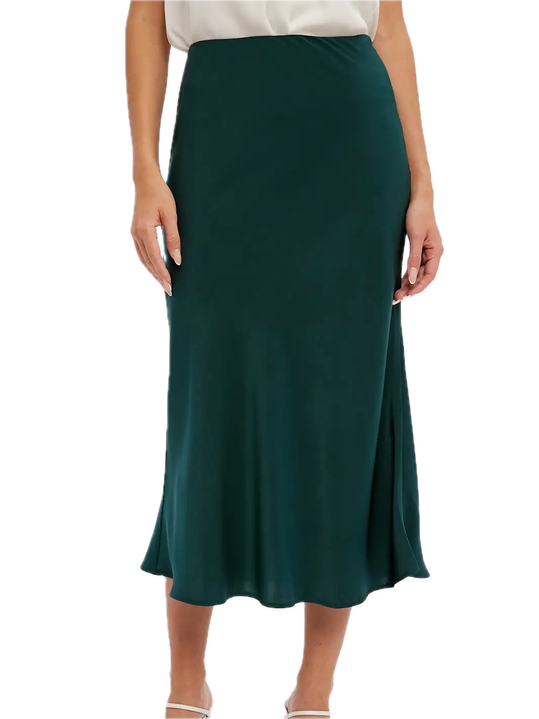 Solid Satin Midi Skirt