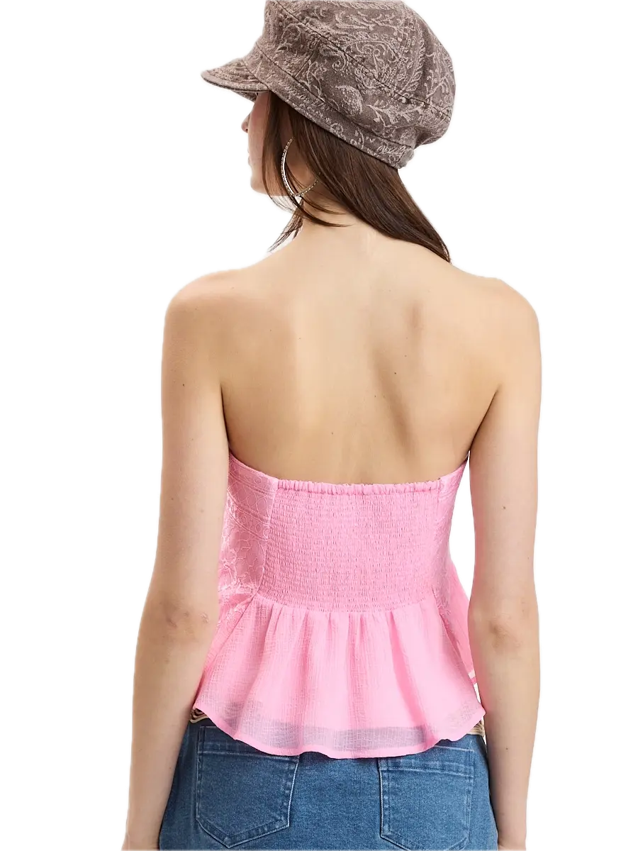 Floral Lace Ruffle Tube Crop Top