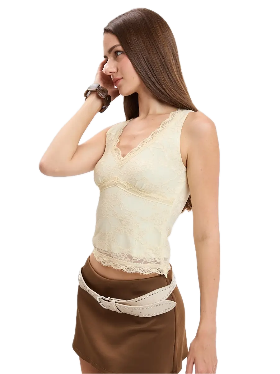 Floral Embossed Lace V-Neck Layered Tank Top