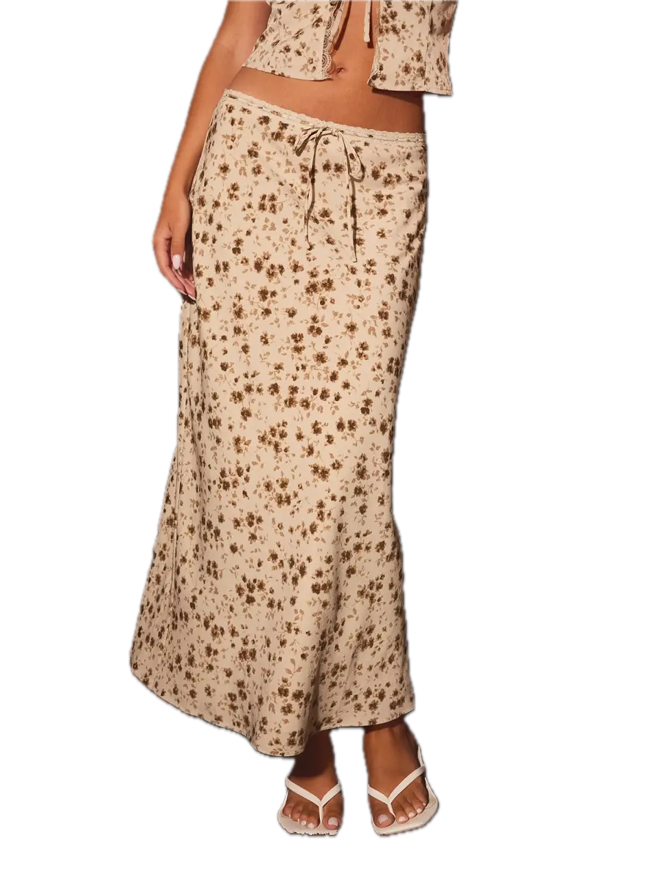 Mid Waisted Lace Trim Detail Midi Skirt