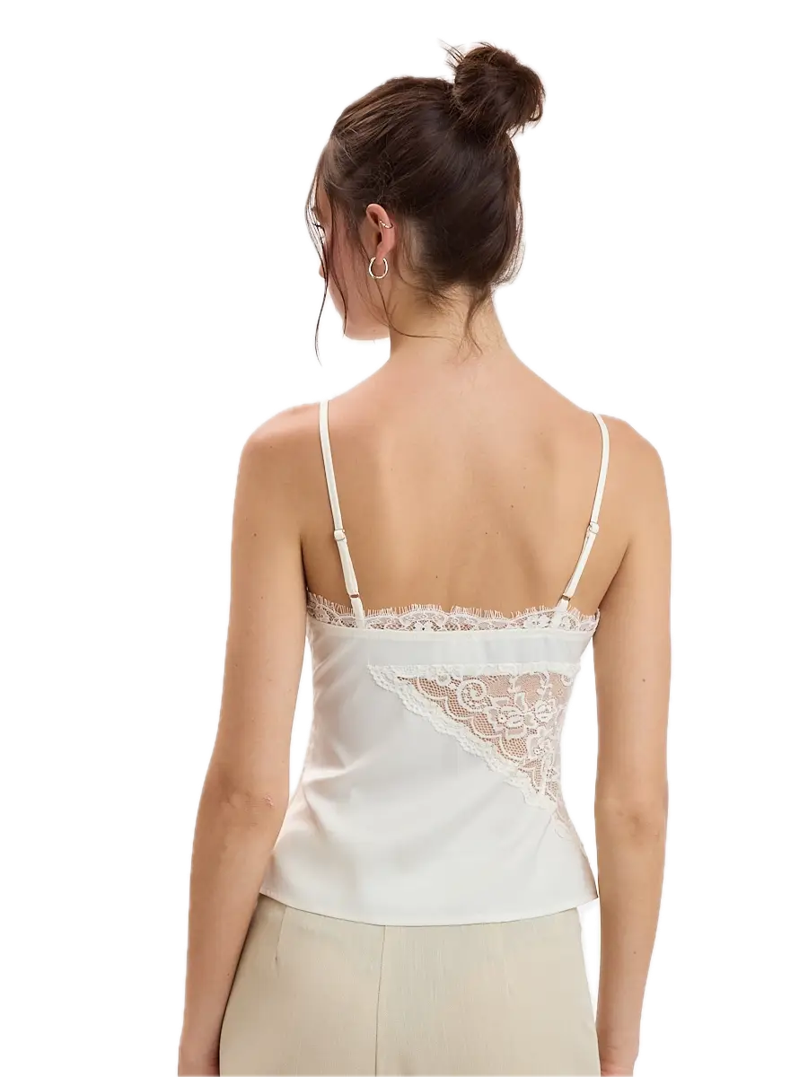 Lace Accent Sweetheart Satin Cami Top