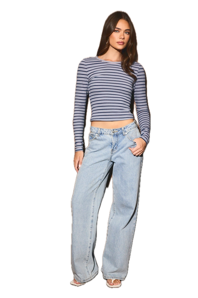 Round Neck Long Sleeve Fitted Knit Top