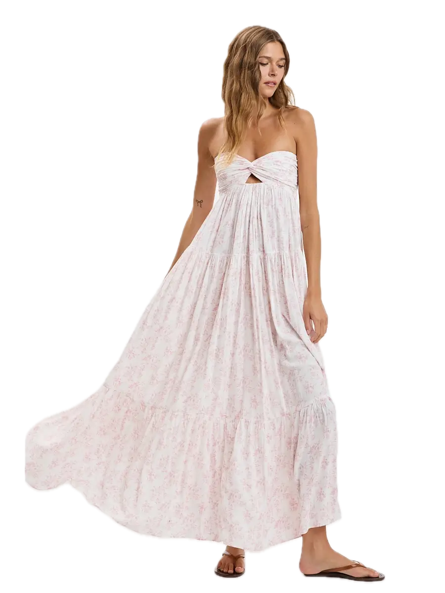 Pale Floral Twisted Ruched Bust Maxi Dress