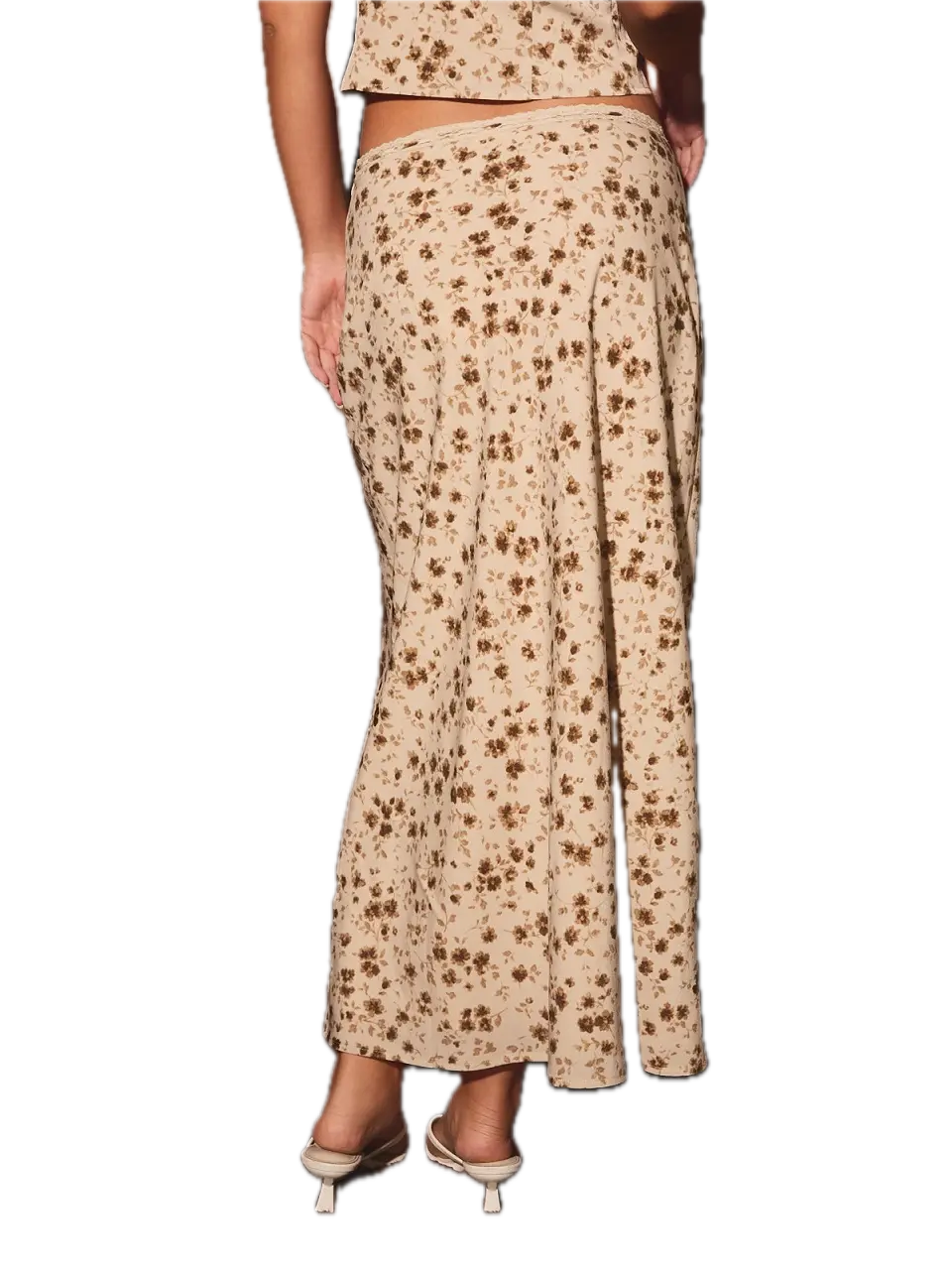 Mid Waisted Lace Trim Detail Midi Skirt