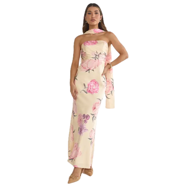 Strapless Floral Maxi Dress
