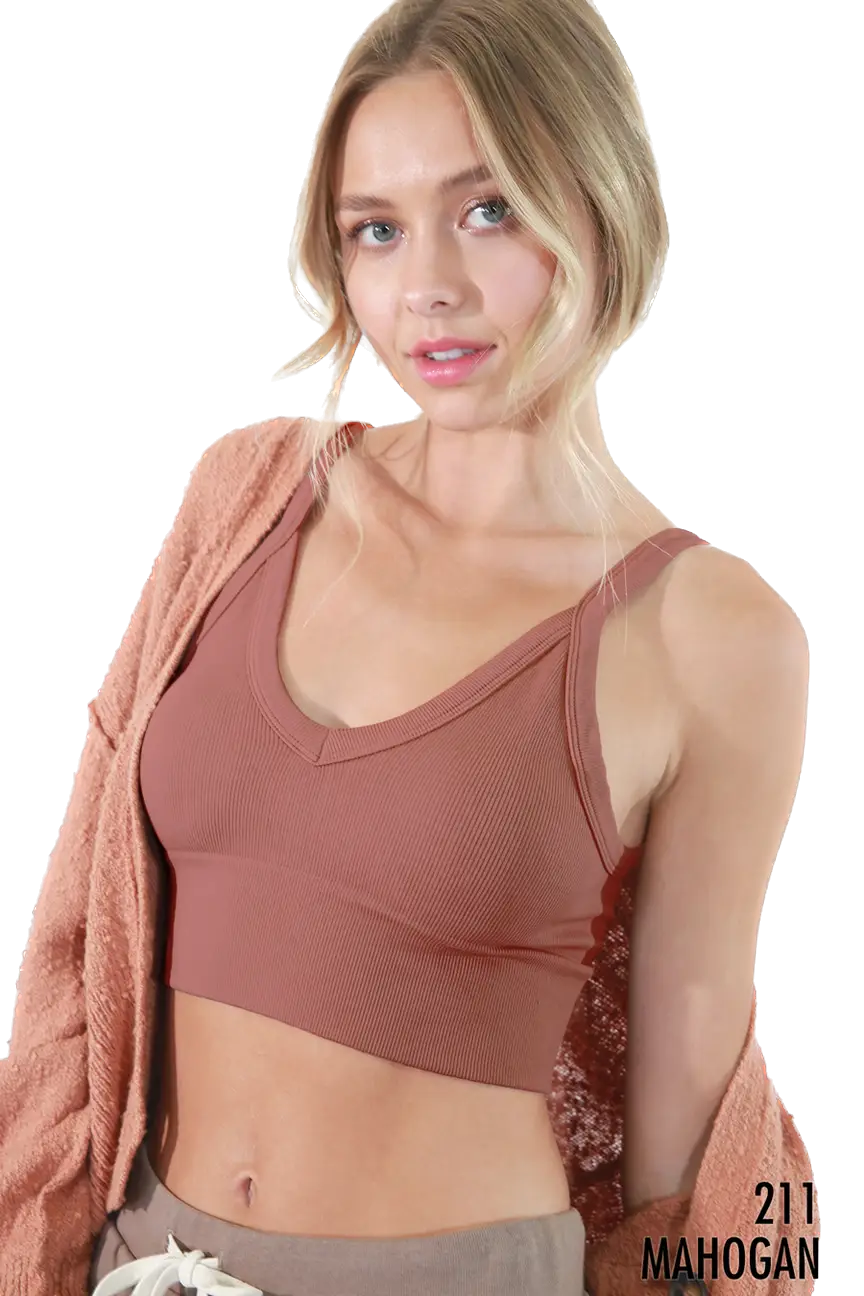 Ribbed V-Neck Bra Top