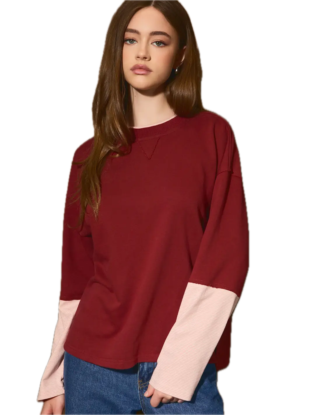 Colorblock French Terry Crew Neck Pullover