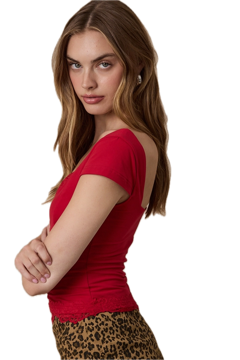 Solid Color Short Cap Sleeve Slim Fit-in Crop Top