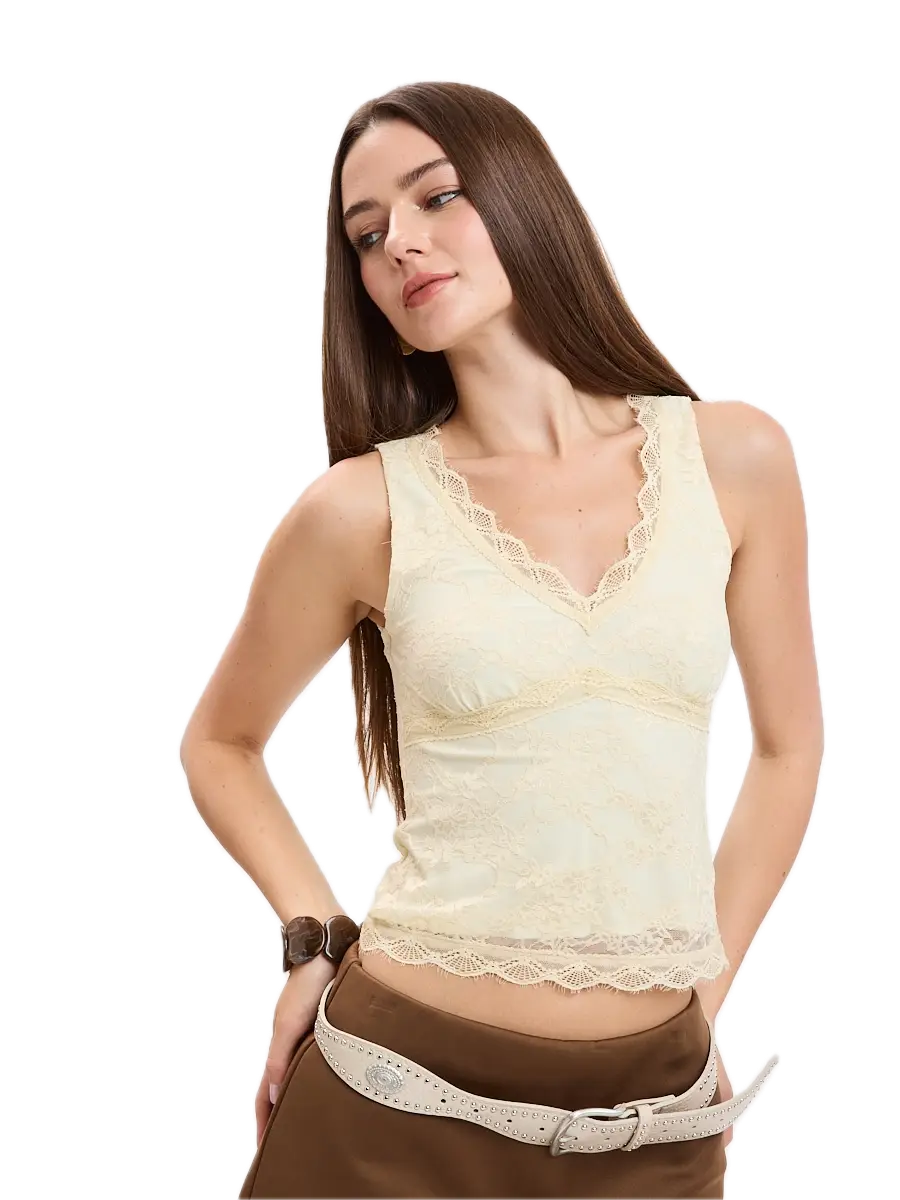 Floral Embossed Lace V-Neck Layered Tank Top