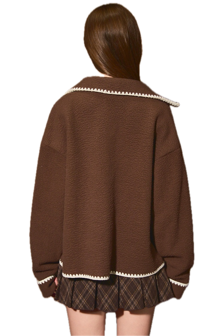 Contrast Whipstitch Oversized Fleece Jacket