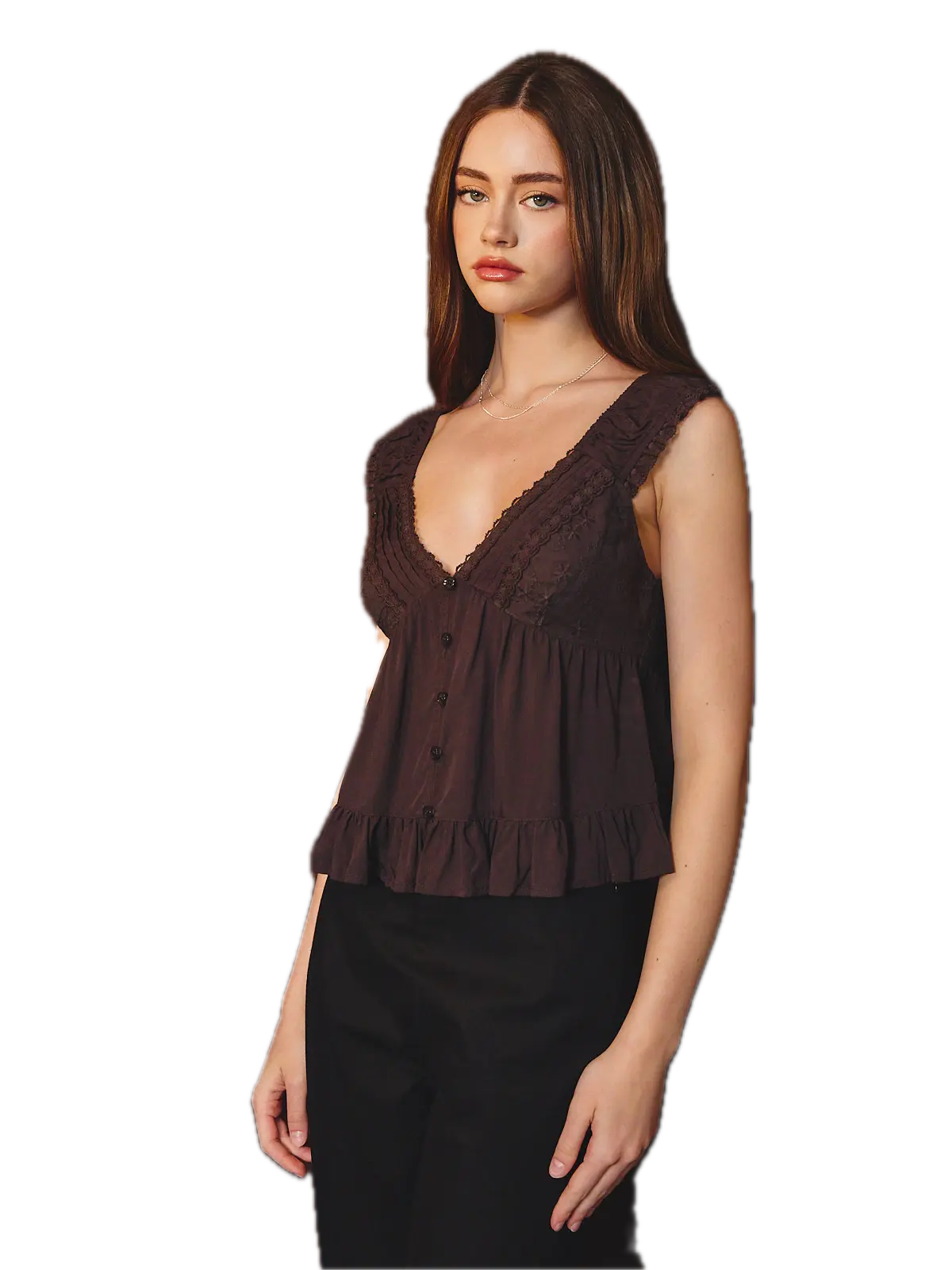 V-Neckline Top with Lace Trim