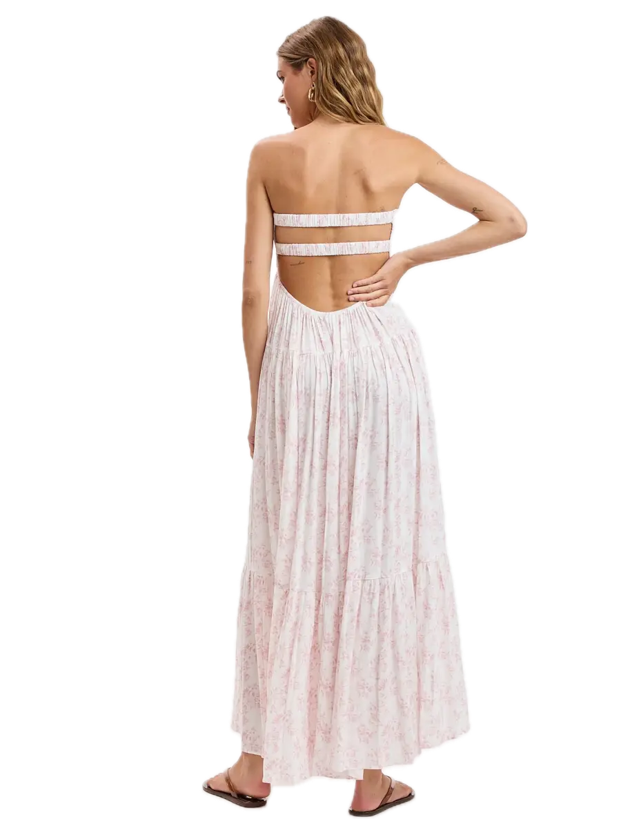 Pale Floral Twisted Ruched Bust Maxi Dress