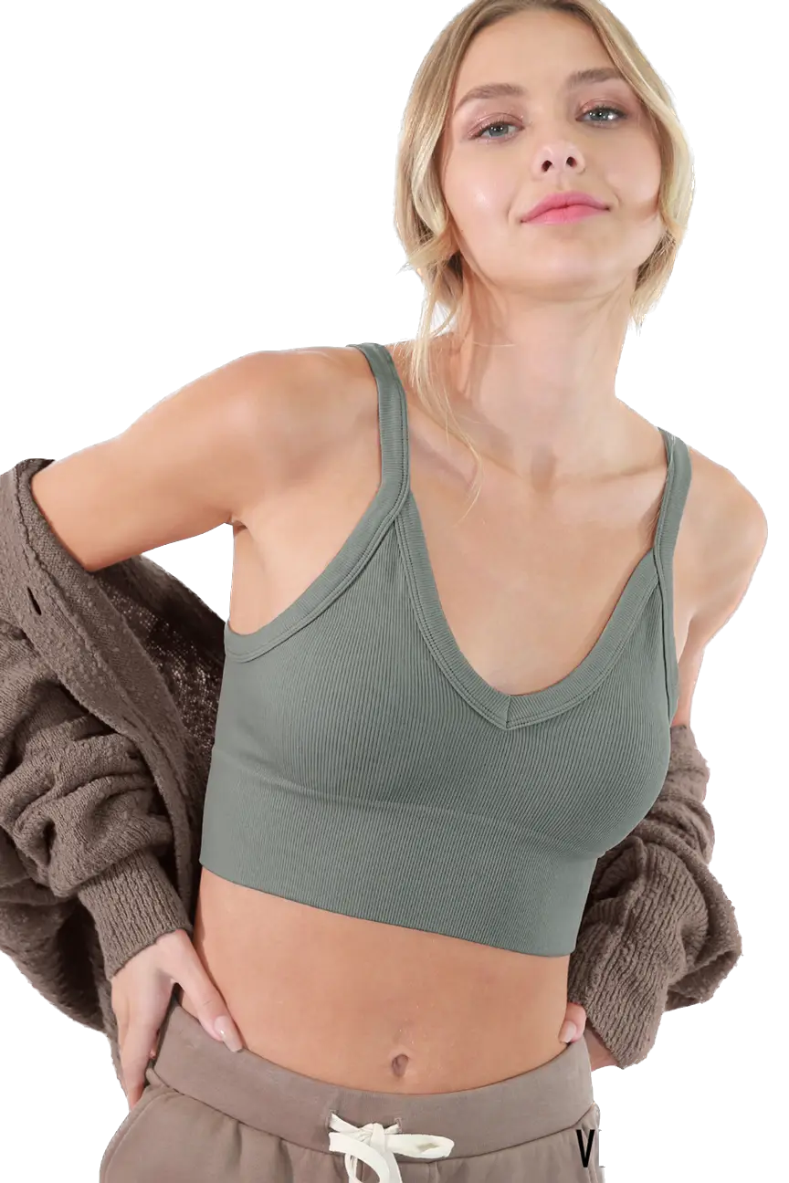 Ribbed V-Neck Bra Top