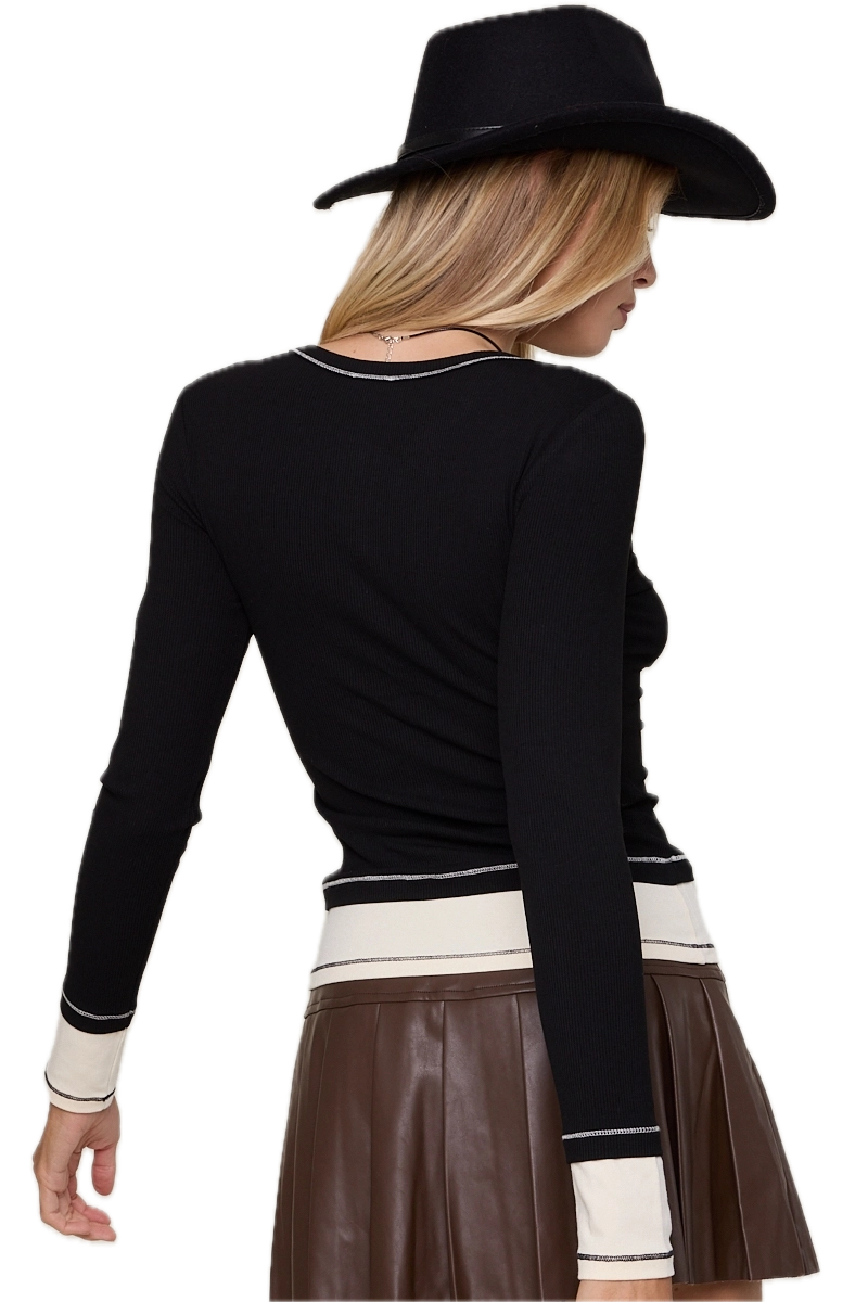 Boat Neck Long Sleeve Solid Color Layered Knit Top