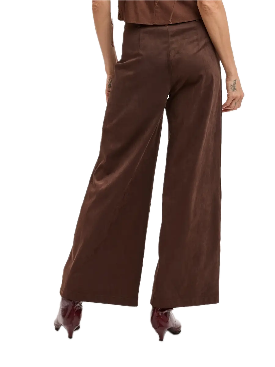 Suede Solid Color Mid-Rise Long Flare Pants