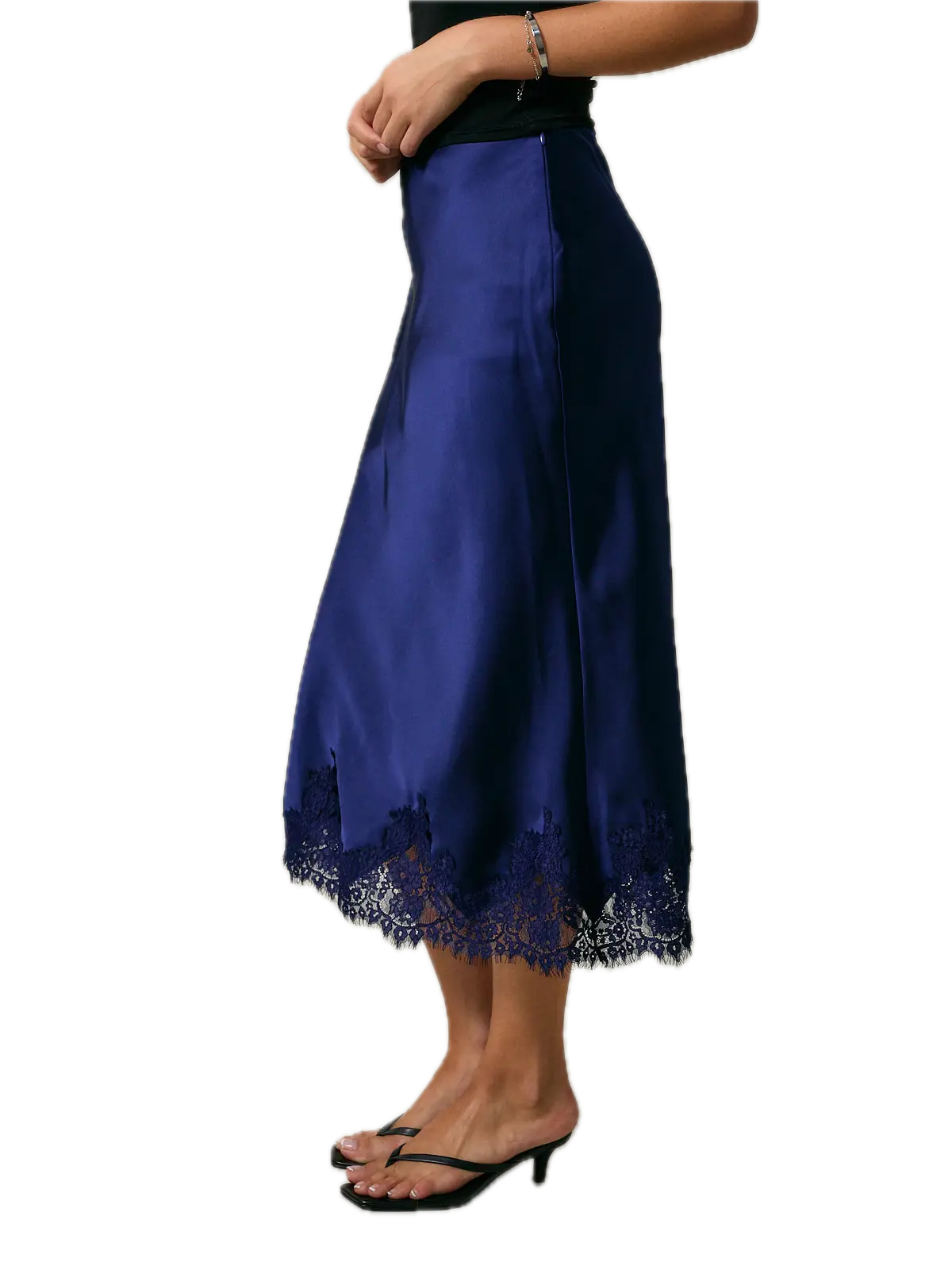 Lace Trim Bias Cut Midi Skirt