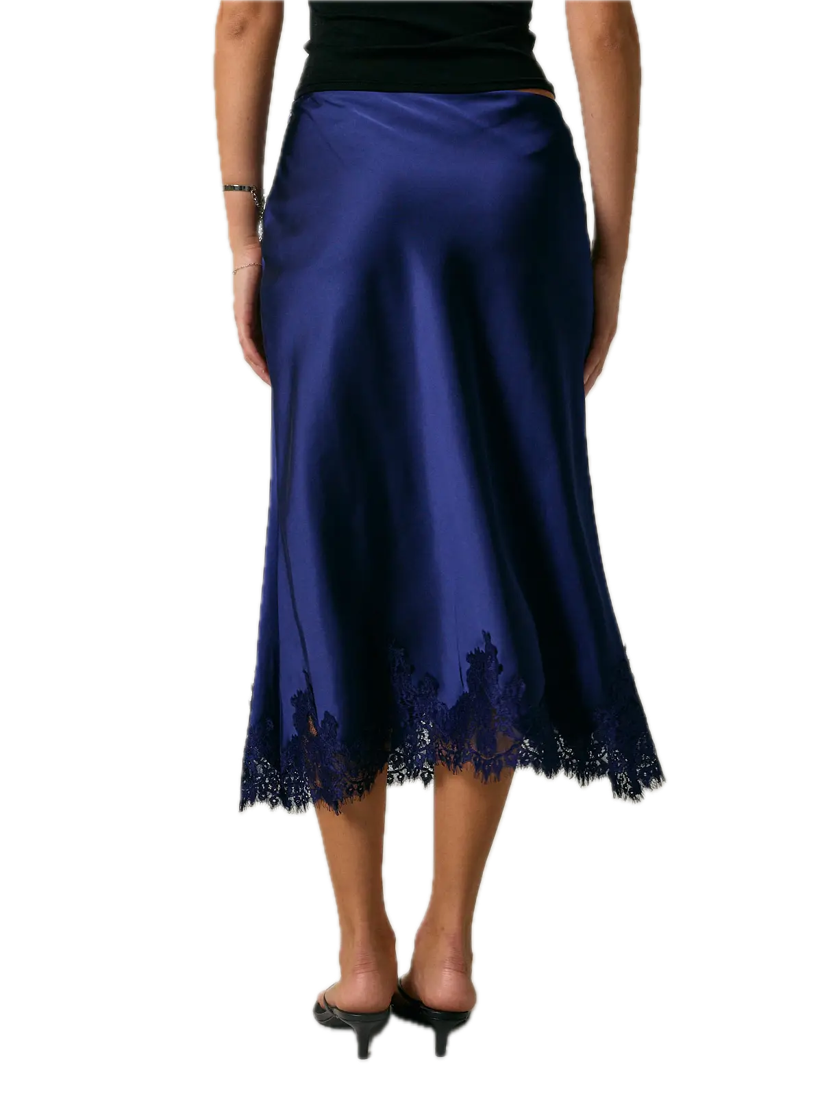 Lace Trim Bias Cut Midi Skirt