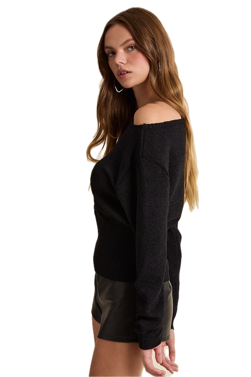 Fit-in Waistline One-Shoulder Knit Sweater