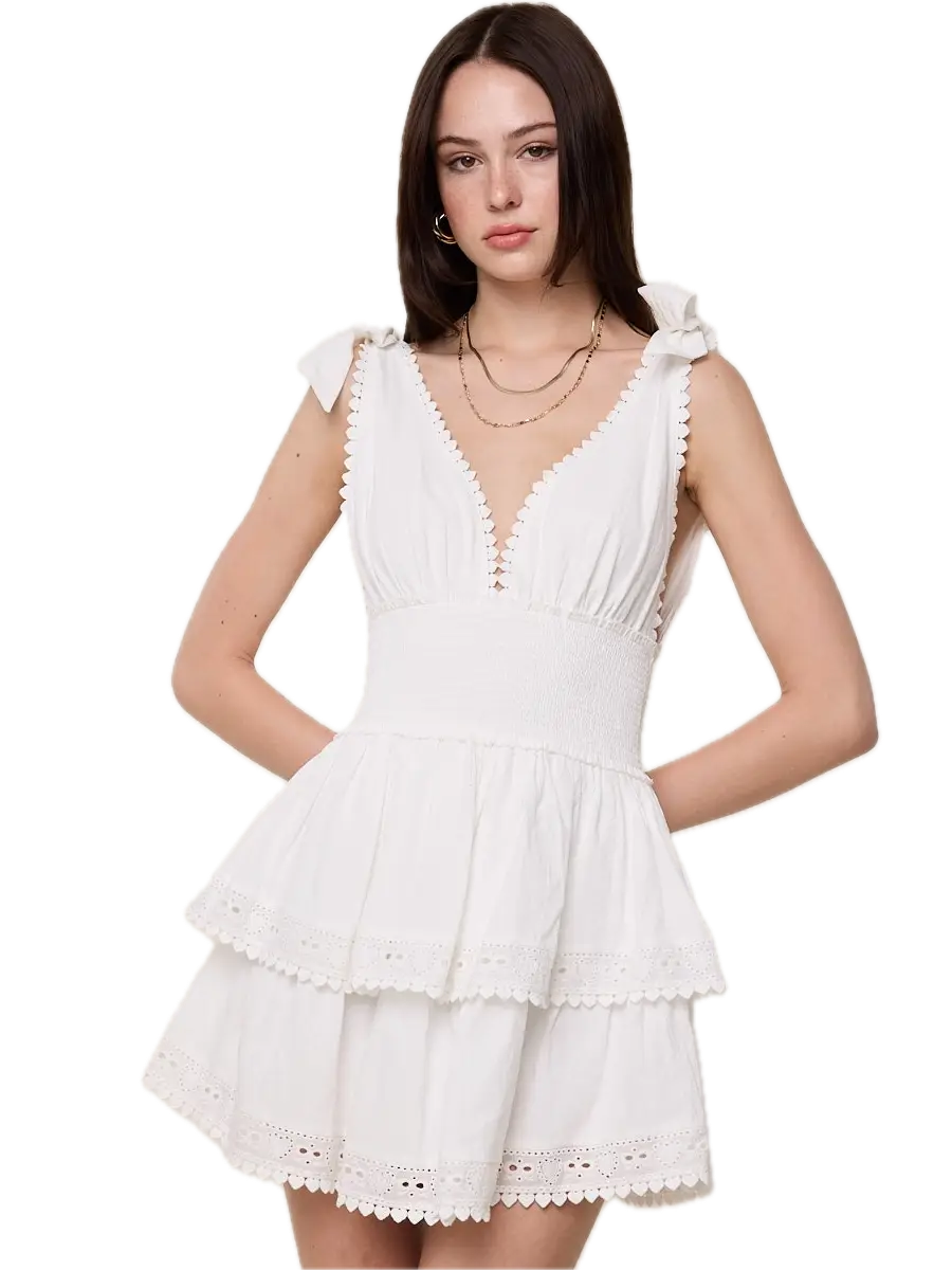 Solid Color Tie Lace Mini Dress