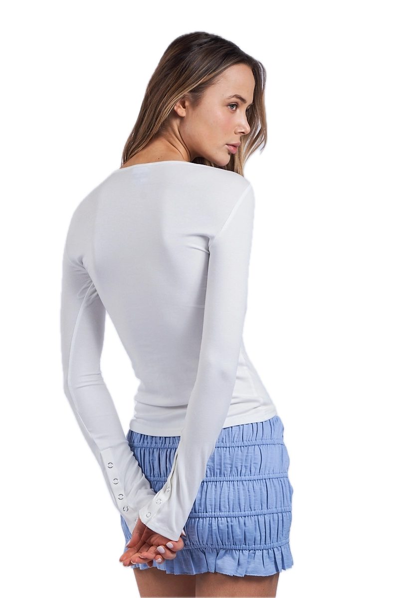 Button Detailed Long Sleeve Plain Knit Top