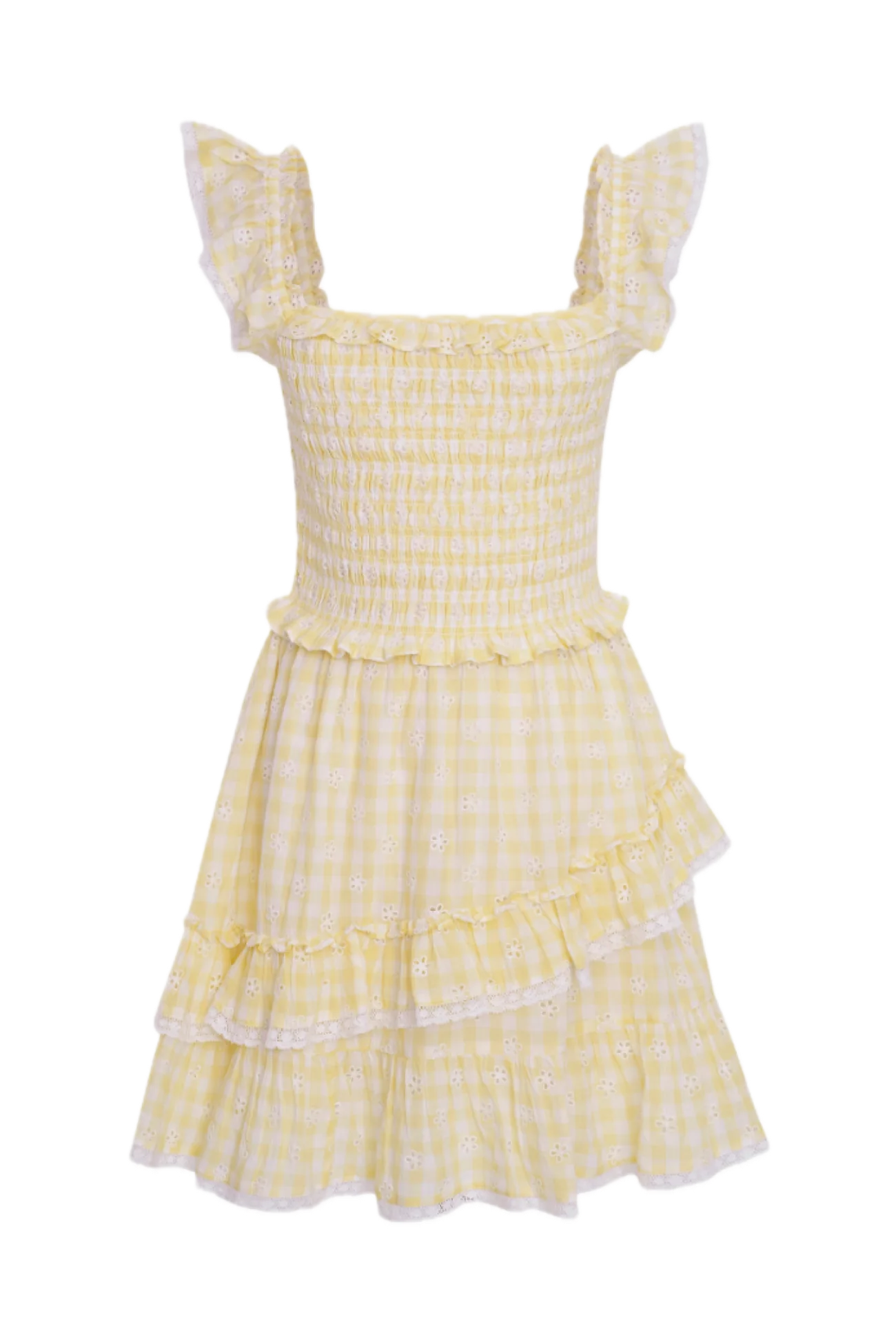 Aline Gingham Eyelet Mini Dress