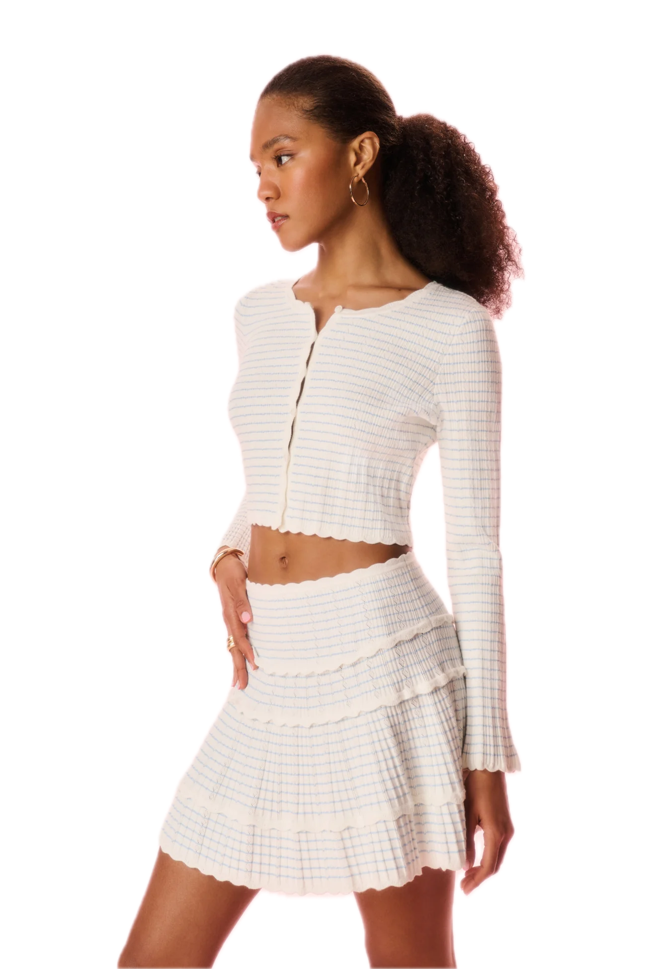 Media Striped Stretch Knit Cardigan