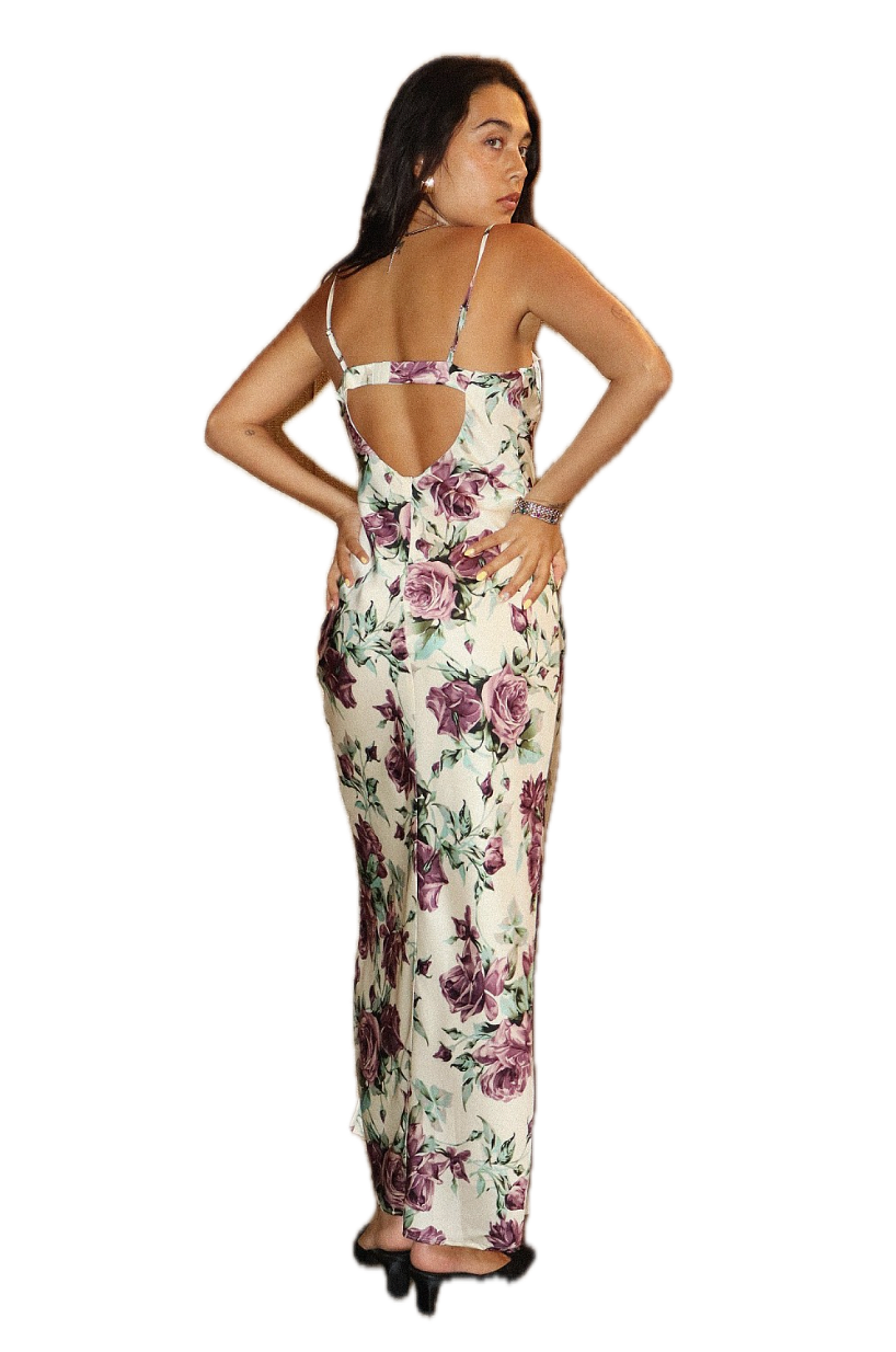 Purple Rose Satin Maxi Dress