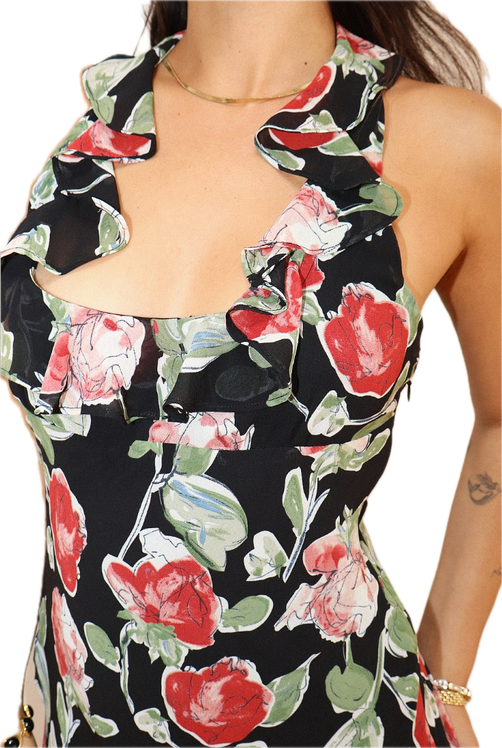 Floral Halter Ruffle Mini Dress