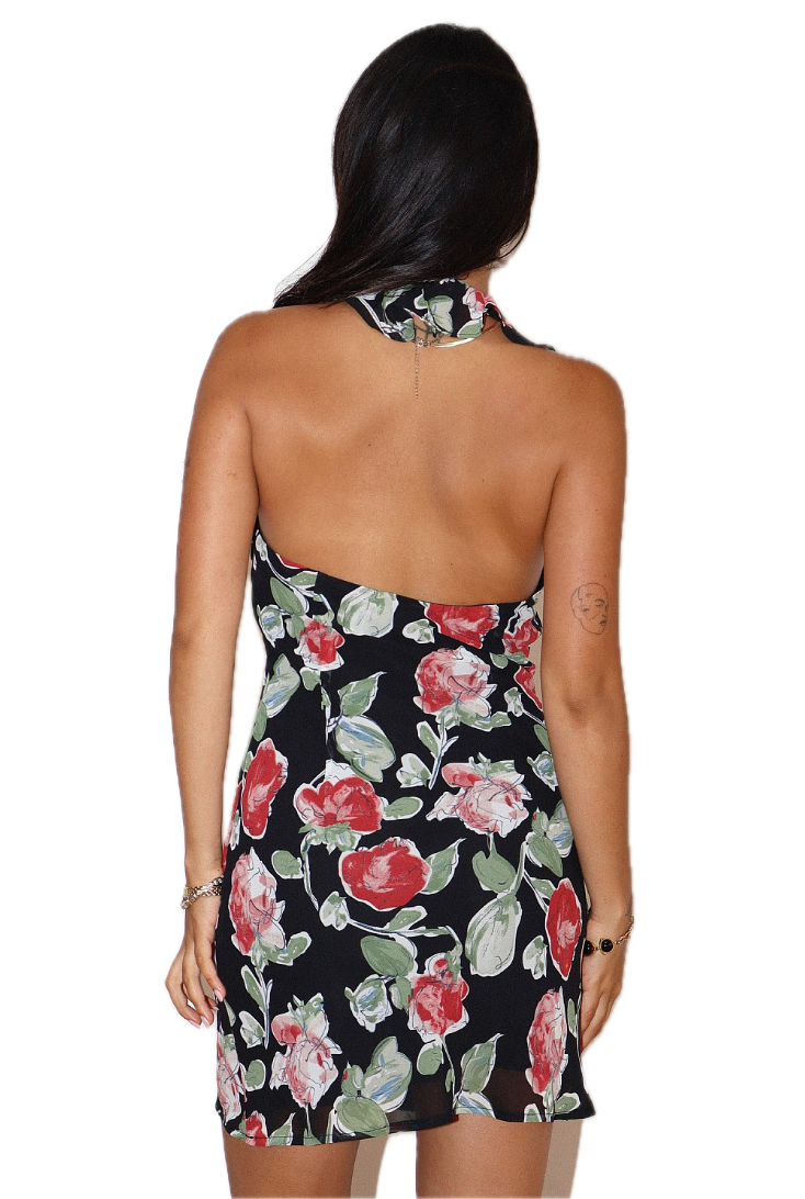 Floral Halter Ruffle Mini Dress