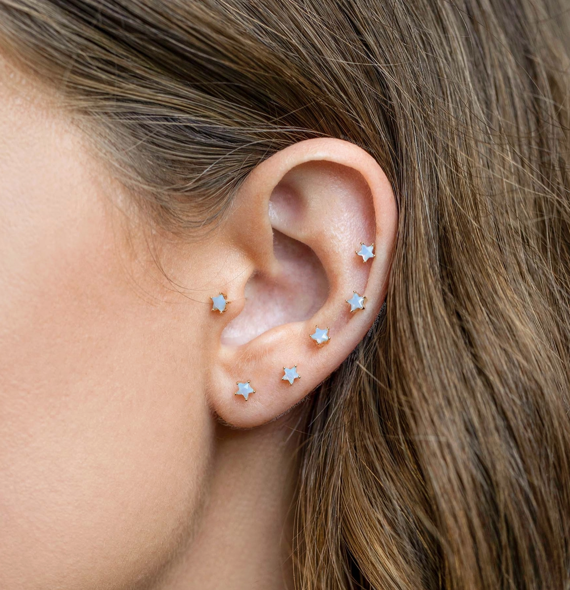 Milky Blue Star Studs