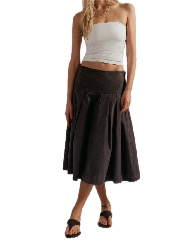 Skipper Pleated Chino Midi Skirt